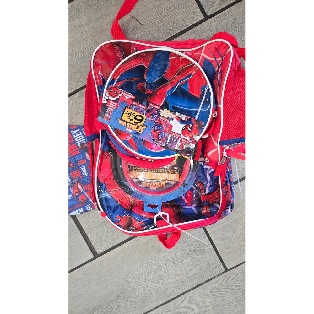 Marvel Spider-Man 6pc Backpack Set Light Up Bag Lunch Kit Headphones Bottle-New